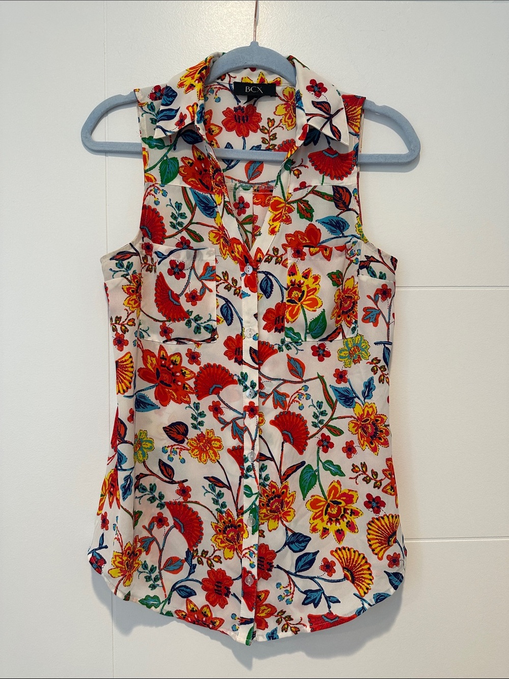 BCX Floral Sleeveless Button-Front Camisole - White Multi
